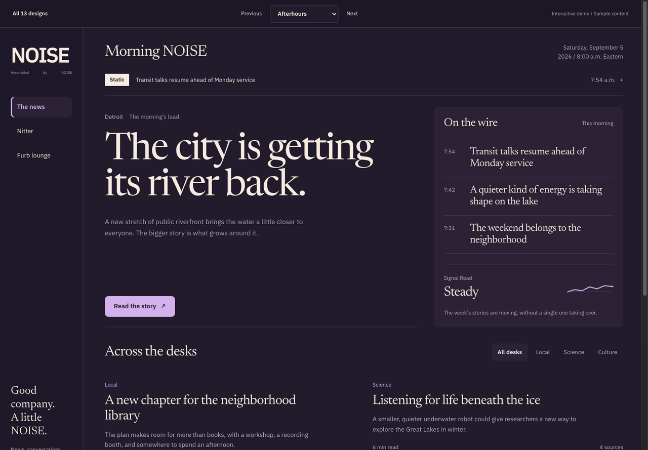 Afterhours news layout preview