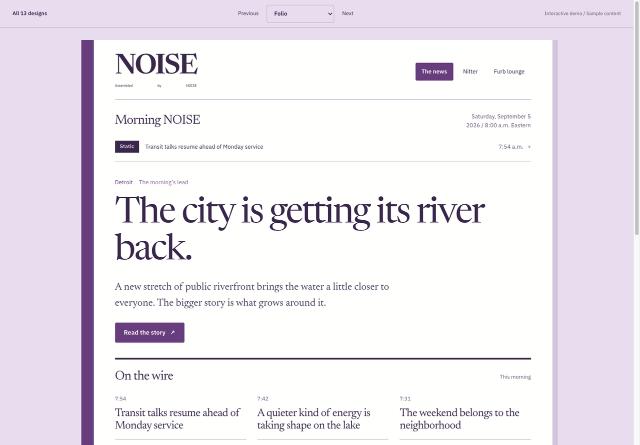 Folio news layout preview