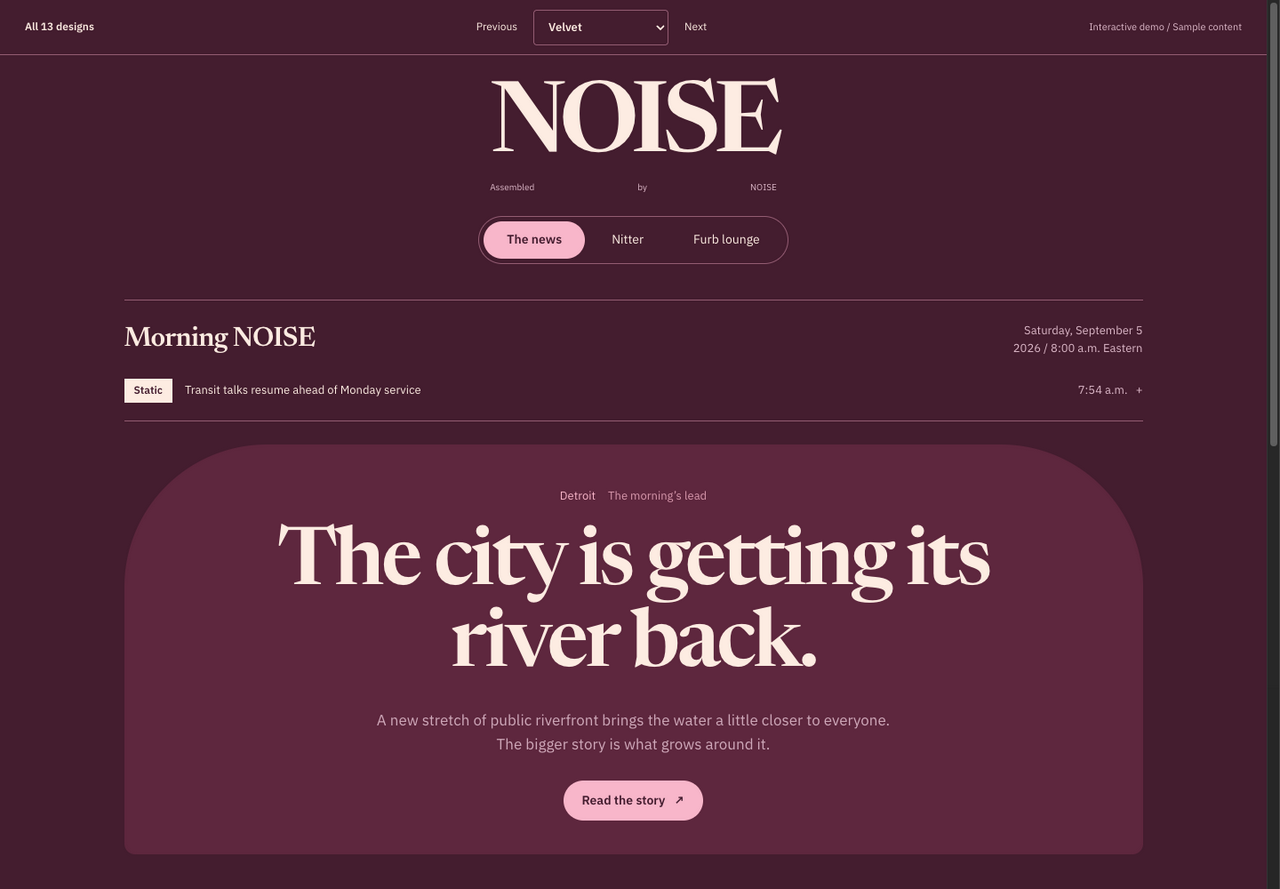 Velvet news layout preview